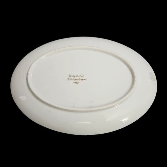 Hand Painted Oval Floral Porcelain Plate 1980 Signed M. Kaips-Kason 8.5"x6" - Picture 3 of 4